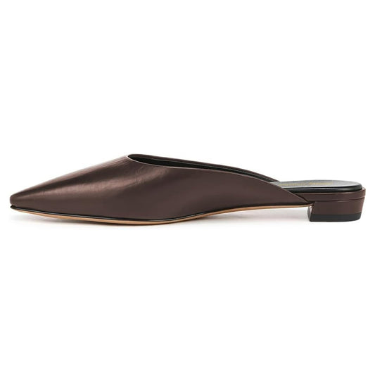 Women's Brown Vegan Leather Pointed Toe Casual Flat Mules