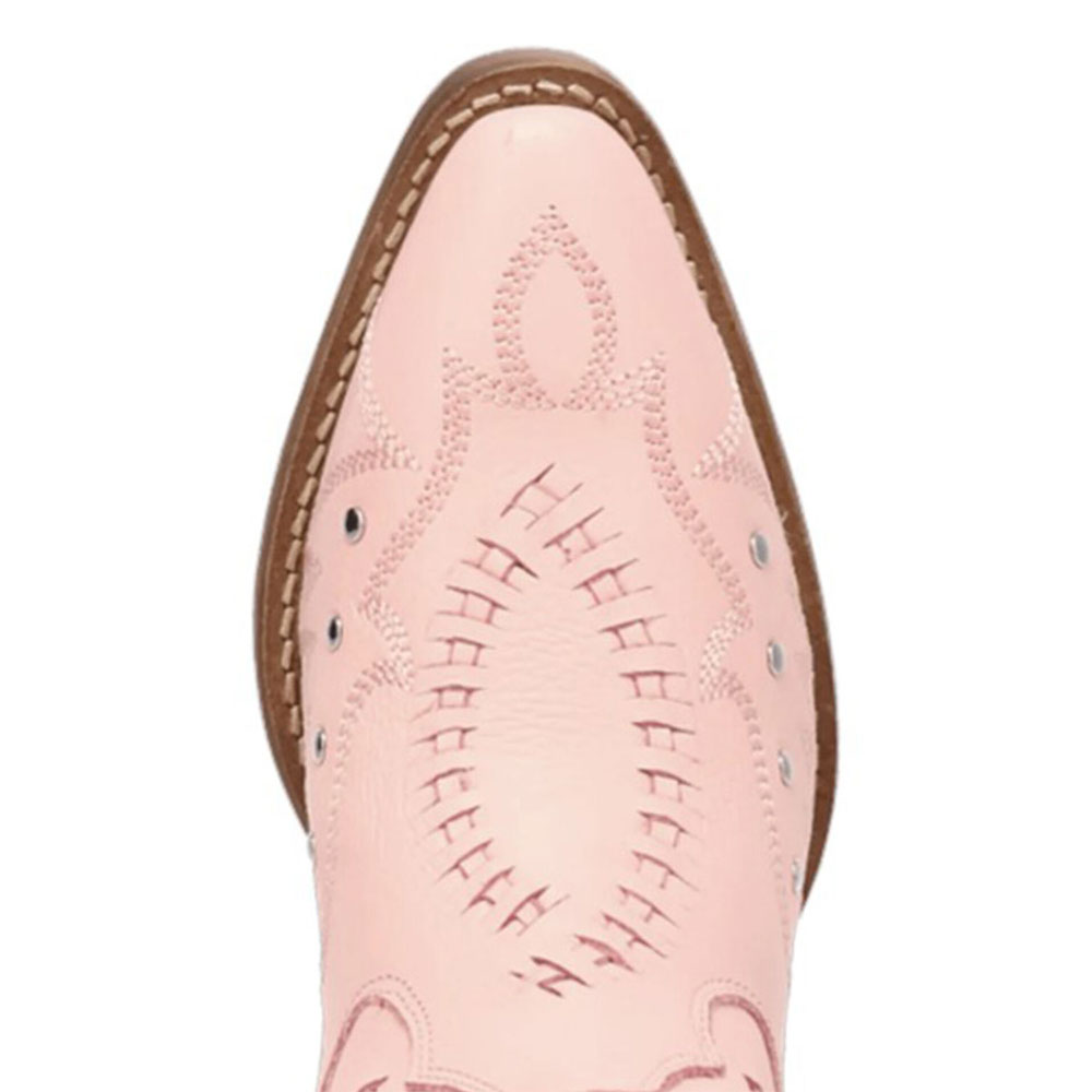 Chic Woven Details Chunky Heel Tall Pink Cowboy Boots with Studs