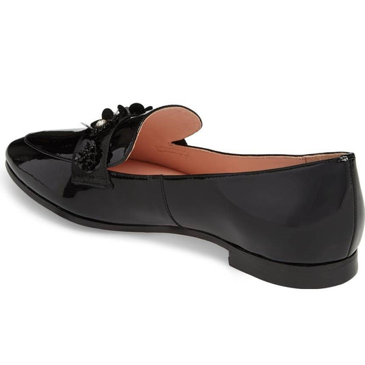 Black Patent Leather Vintage Beaded Flower Flats Women's Loafers