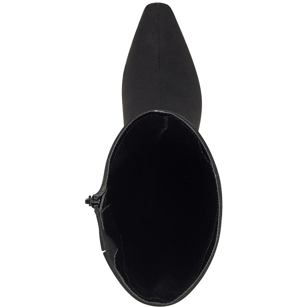 Black Faux Suede Closed Pointed Toe Flared Heel Knee High Boots