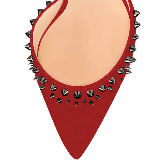 Women's Vegan Suede Pointed Toe Lace Up Pumps Heels with Rivets