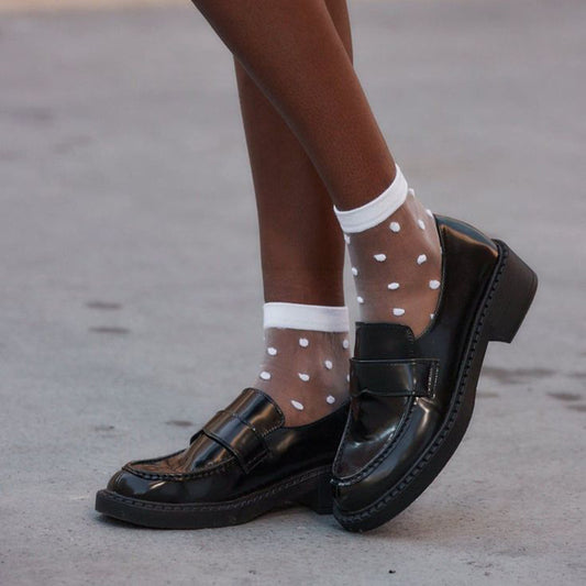 FSJ Classic Black Round Toe Low Chunky Heel Slip On Women's Loafers