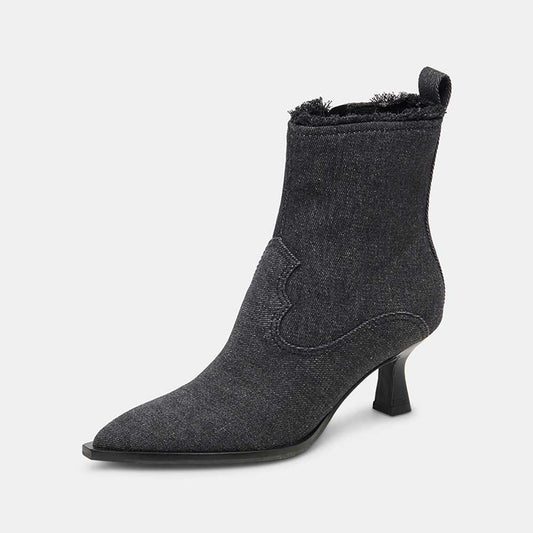 Black Vegan Leather Lace-Up Studded Back-Zip Cut Out Ankle Boots