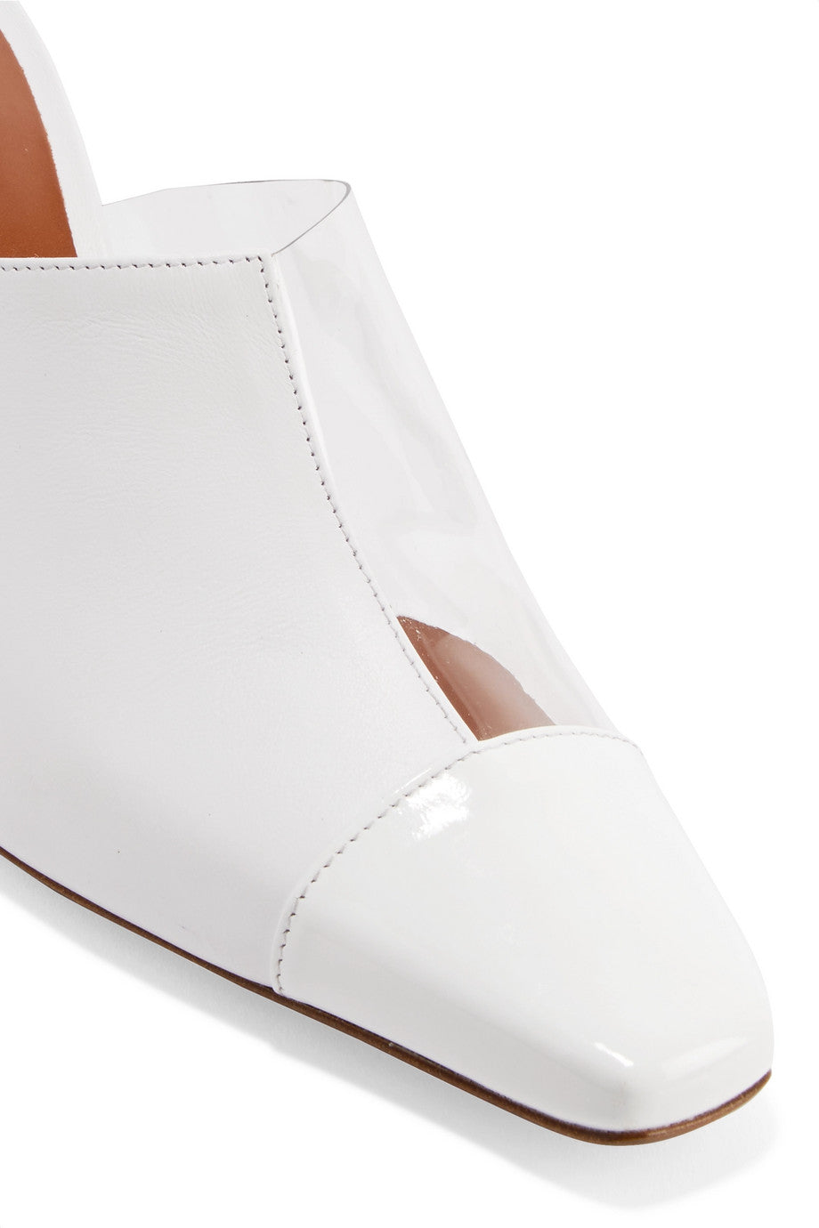 White Square Toe Cone Heel Clear PVC Patchwork Mules for Women