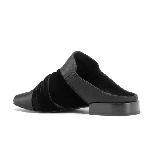 Black Round Toe Knotted Mule Loafers for Women