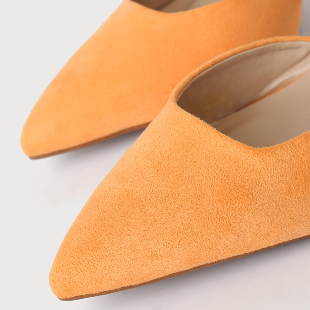 Yellow Faux Suede Pointed Toe Flared Heel Lace Up Pumps