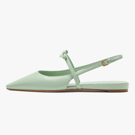 FSJ Comfortable Light Green Bow Slingback Pointed Toe Flats
