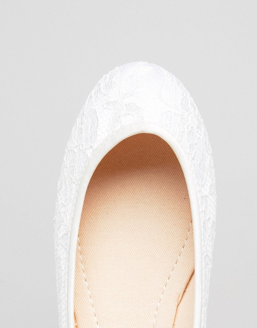White Lace Ballet Flats Tulle Ribbon Strappy Wedding Shoes