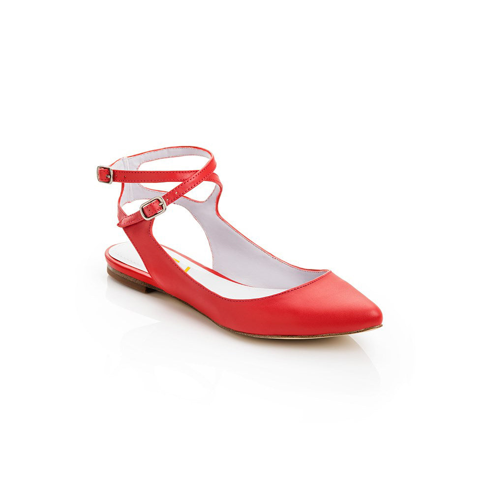 Red Pointed Toe Flats Crisscross Strap Slingback Shoes for Women