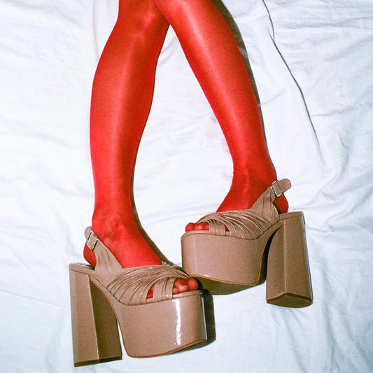 Brown Platform Sandals Open Toe Ruched Cross Strap Slingback Heels