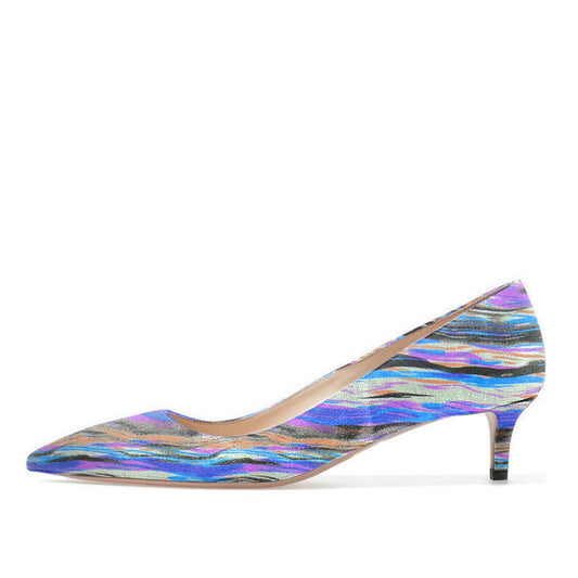 Women's Multicolor Printed Pointed Toe Kitten Heel Pumps