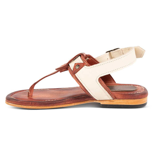 Brown and White Open Toe T-Strap Beach Flat Sandals for Women