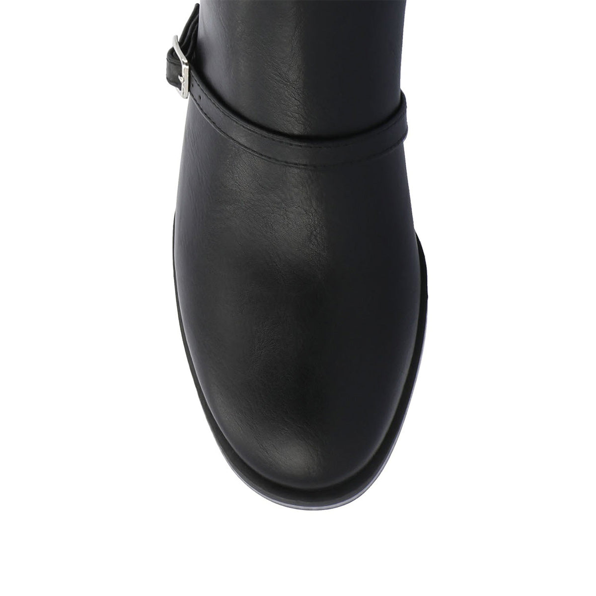 Black Buckle Strappy Round Toe Block Heel Knee High Boots for Women