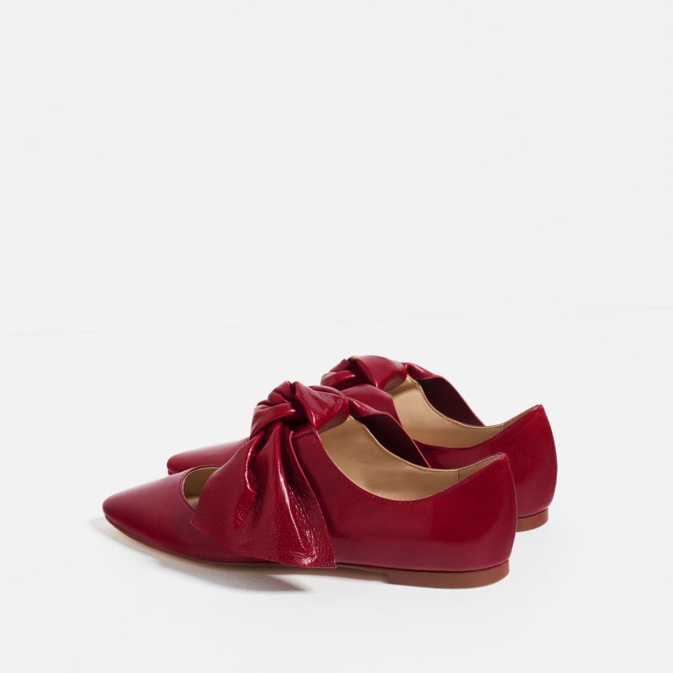 Women's Red Oversized Bow Pointed Toe Comfortable Flats Shoes