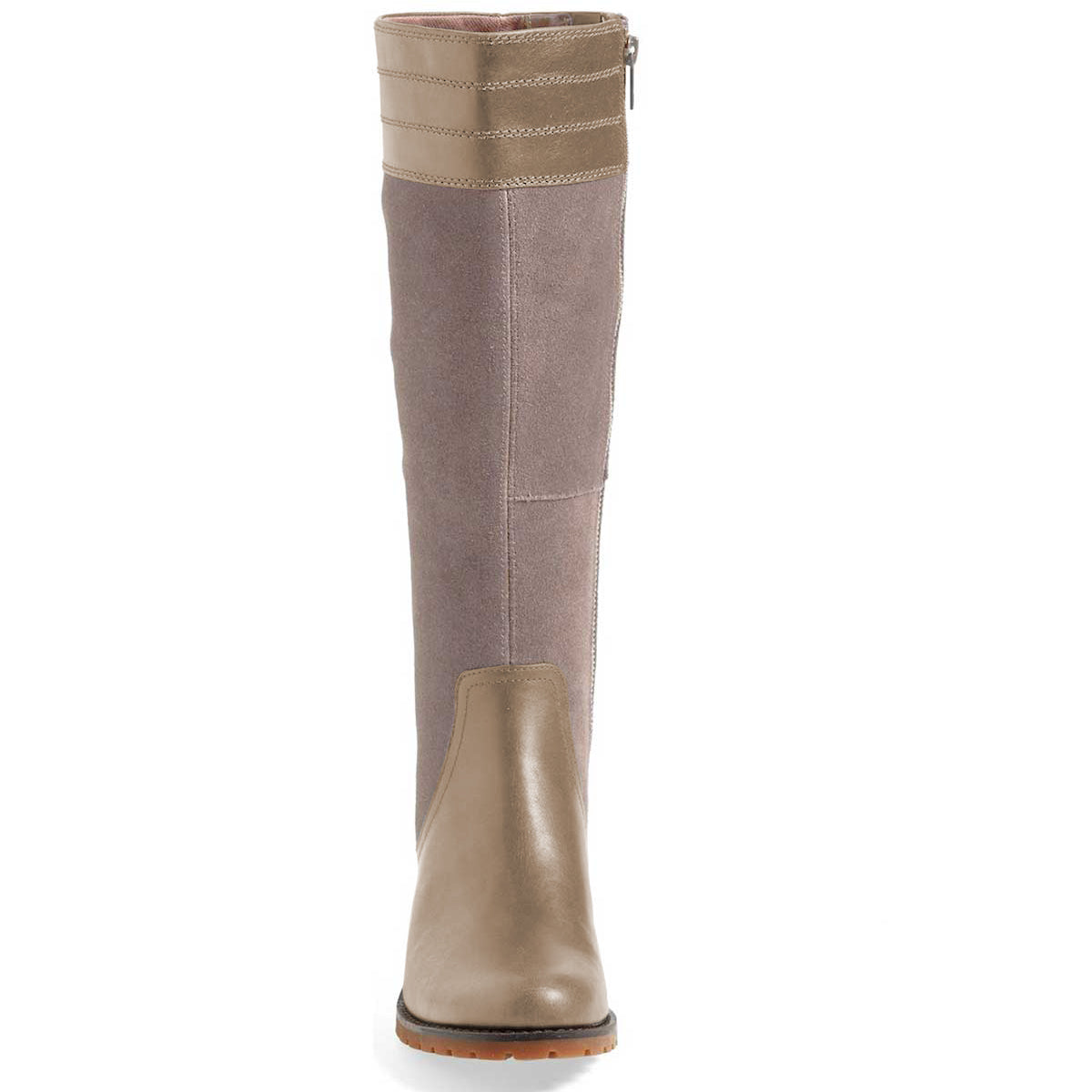 Women's Patchwork Round Toe Low Heel Knee High Boots in Taupe