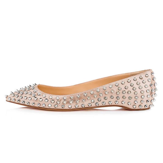 Rose Gold Lizard Embossed Women's Rivets Pointed Toe Flats