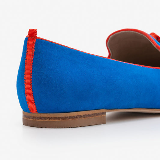 Royal Blue Vegan Suede Loafers for Women Pointy Toe Flats with Fringe