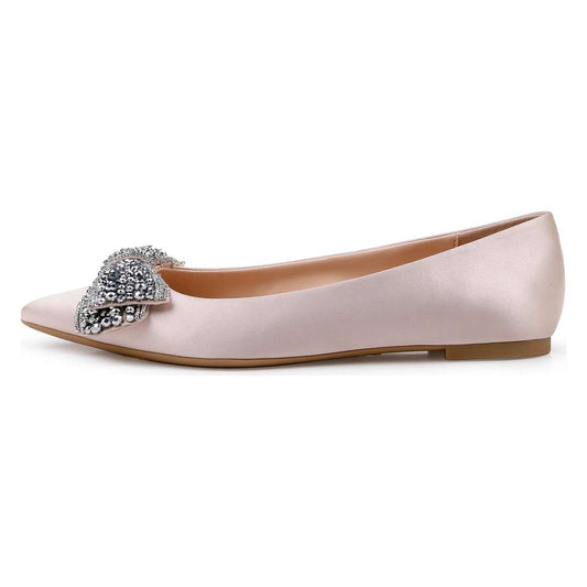 FSJ Beaded Bow Embellished Women's Pointed Toe Flats in Pink