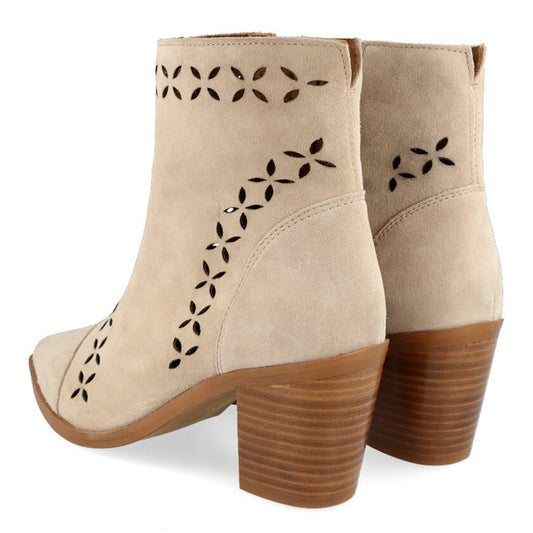Beige Pointed Toe Chunky Heel Cut Out Ankle Boots