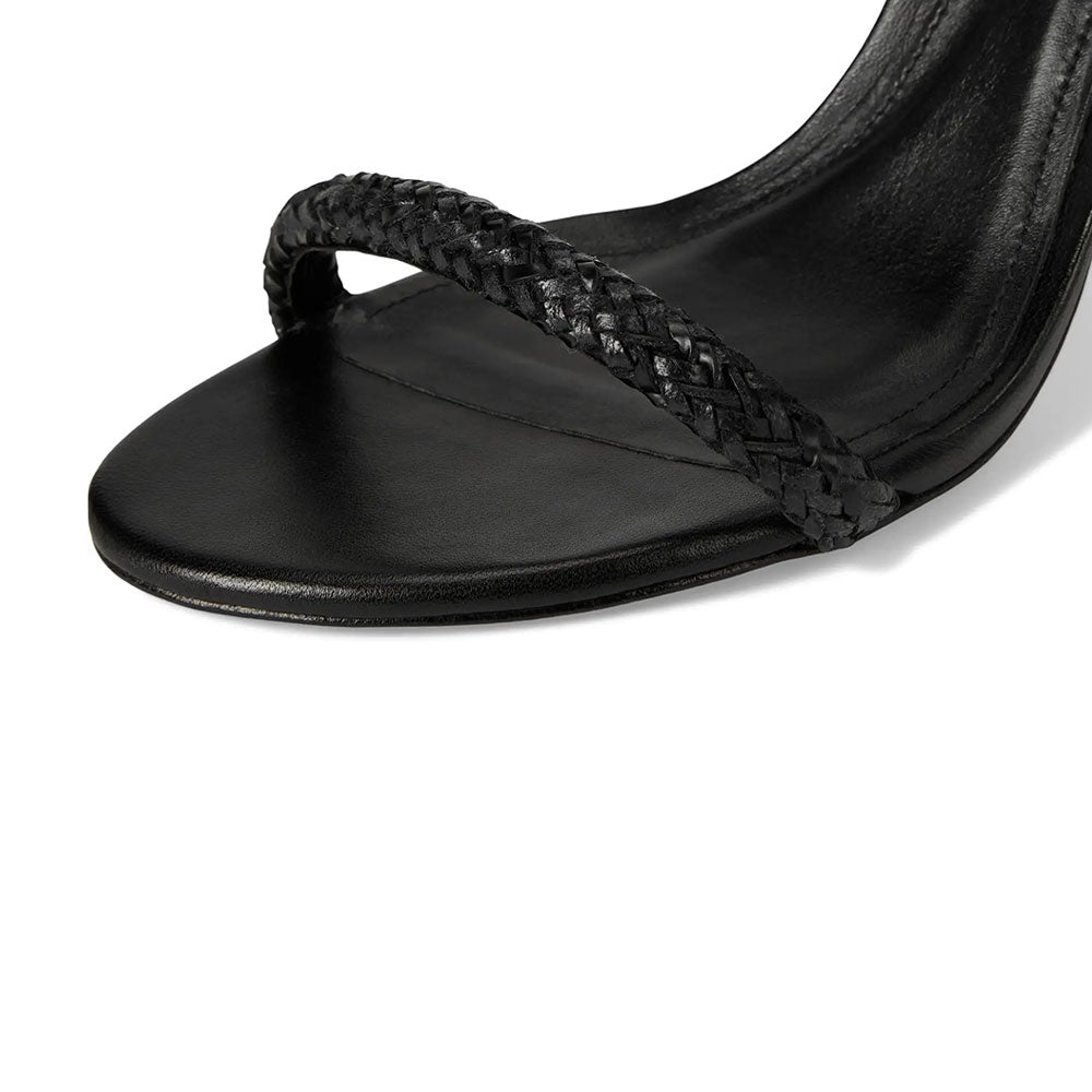 Women's Stylish Black Open Round Toe Braided Decor Mule Heels