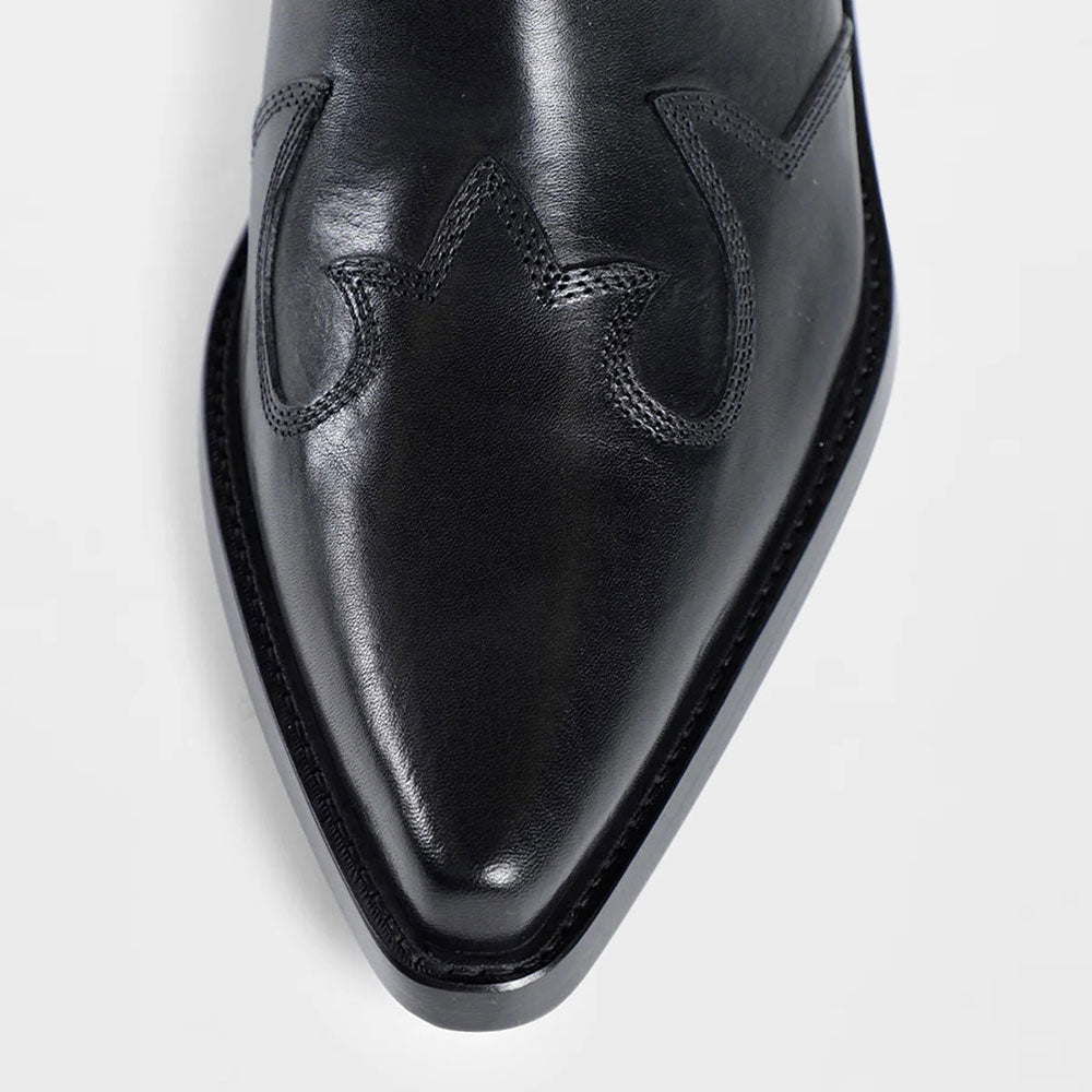 Black Pointed Toe Chain Chunky Heel Hardware Decor Strap Ankle Boots