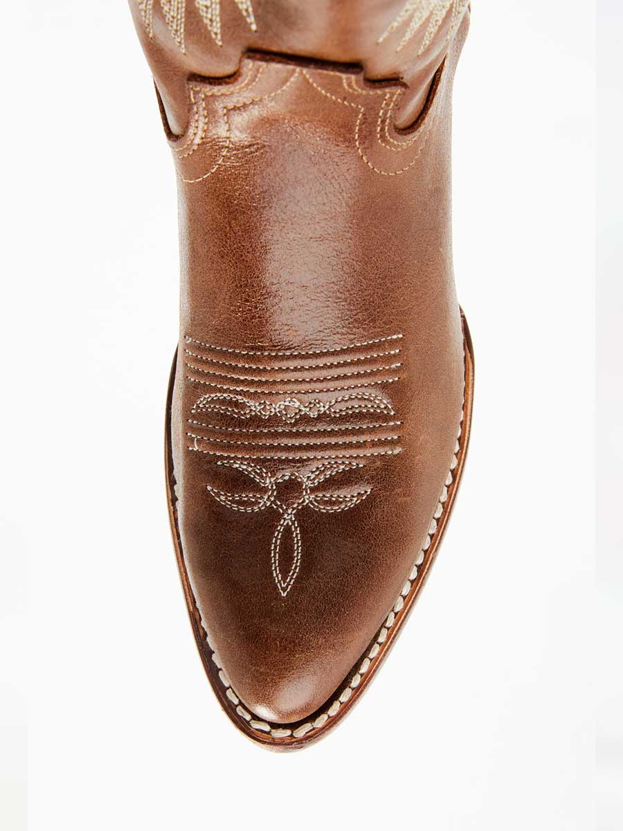 Brown Vegan Leather Embroidered Wide-Calf Lady's Knee High Boots