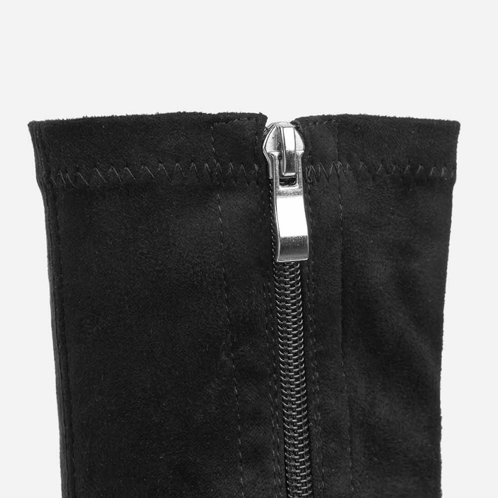 Black Faux Suede Pointed Toe Stiletto Heel Side-Zip Ankle Boots