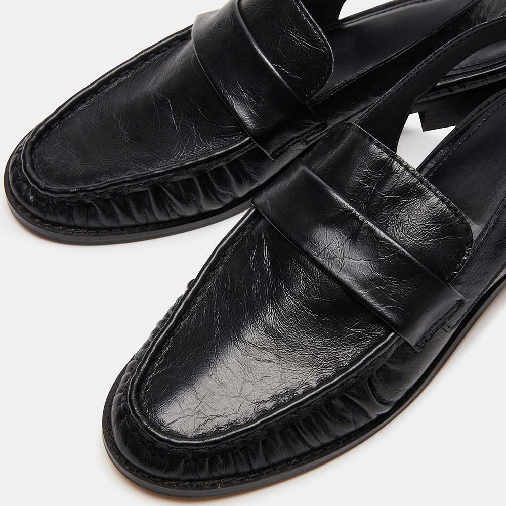 Black Vegan Leather Round Toe Flat Buckled Slingback Formal Loafers