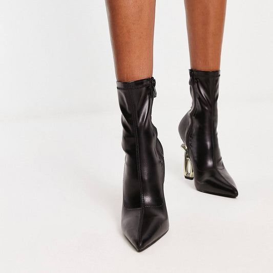 Black Python Closed Toe 4'' Decorative Heel Ankle Boots