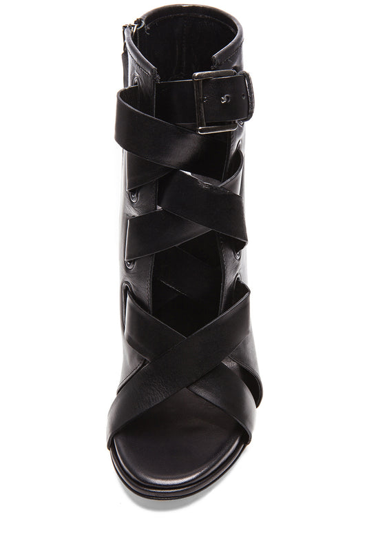 Black Strappy Buckle Peep Toe Booties Stiletto Heel Ankle Boots