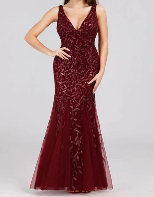 Glitter V-Neck Mermaid Long Prom Dress