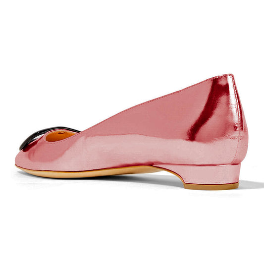 Metallic Pink Pointy Toe Flats Comfortable Casual Shoes