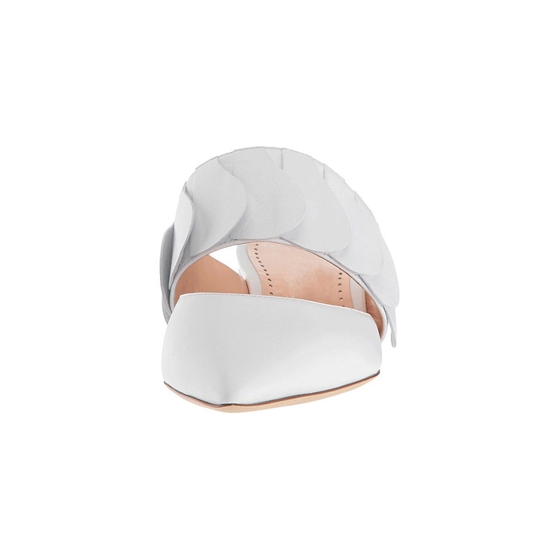 White Pointed Toe Low Chunky Heel Mules for Women