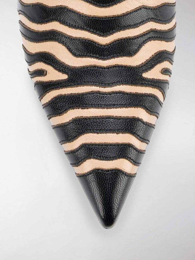 Black and Khaki Zebra Print Pointed Toe Stiletto Heel Ankle Boots