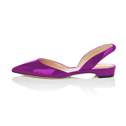 Purple Patent Leather Slingback Shoes Pointed Toe Comfortable Flats