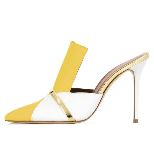 Yellow and White Mule Heels