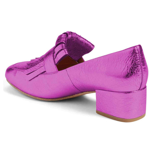 Fuchsia Square Toe Chunky Heels Fringe Women's Loafers
