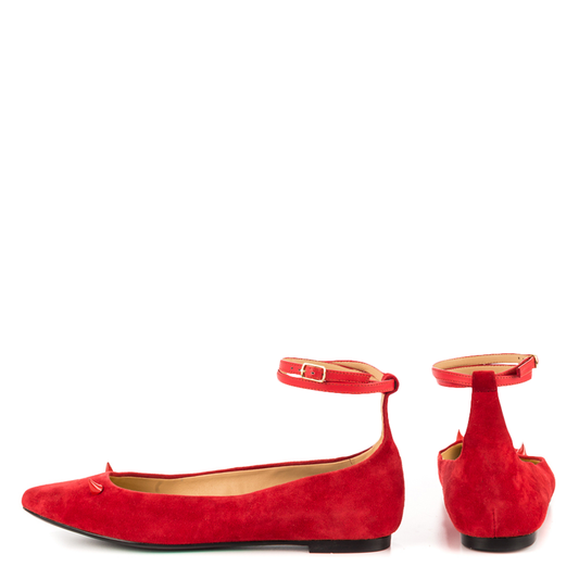 Red Vegan Suede Shoes Ankle Strap Little Demon Comfortable Flats