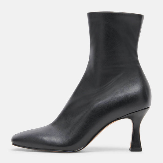 Black Square Toe Spool Heel Ankle Boots for Women with Zipper