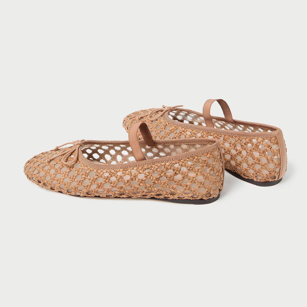 Nude Vegan Leather Round Toe Flat Woven Sophisticated Ballet Shoes