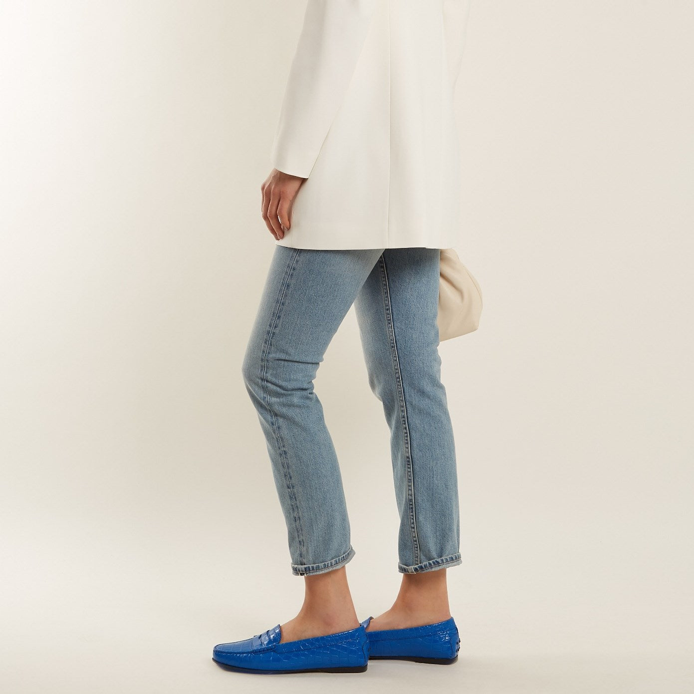 Blue Croco Embossed Round Toe Casual Flats Penny Loafers for Women