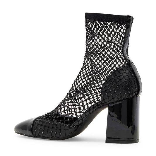 Black Crystal Embellished Fishnet Mesh Block Heel D'orsay Ankle Boots