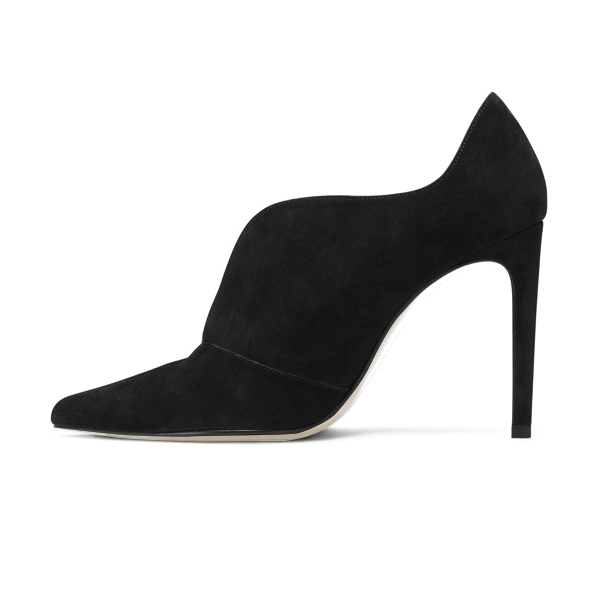 Black Stiletto Heels Vegan Suede Pointed Toe Ankle Boots