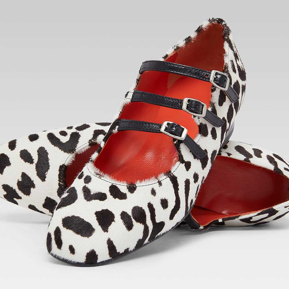 Stylish White & Black Square Toe Leopard Print Mary Jane Flats