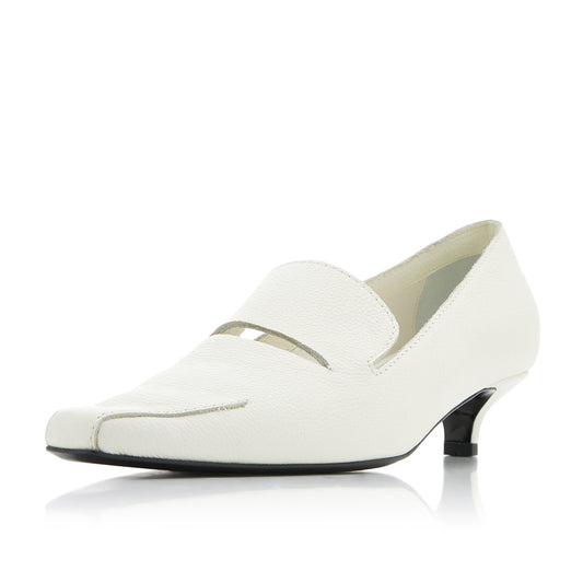 White Vegan Leather Square Toe Stiletto Heel Loafers