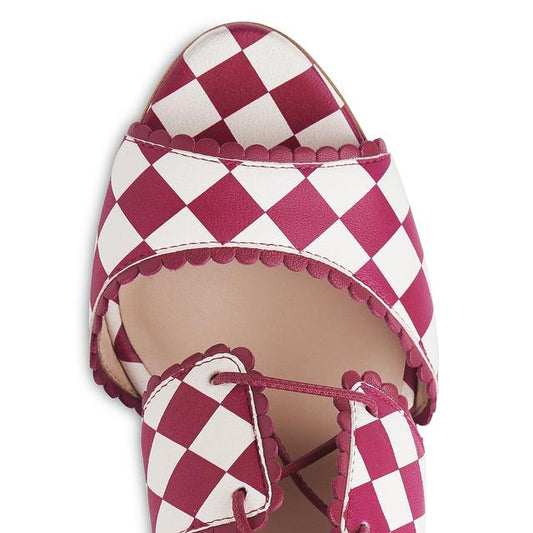 Vintage Plaid Lace-Up Sandals Open Toe Stiletto Heels for Women