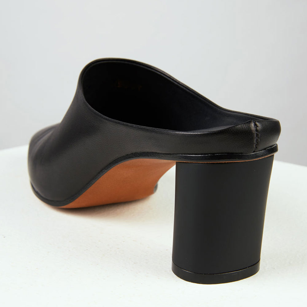 Black Closed Square Toe Cylinder Heel Slip-On Women's Mules Shoes