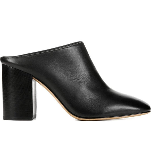 Women's Black Square Toe Block Heels Mules Shoes