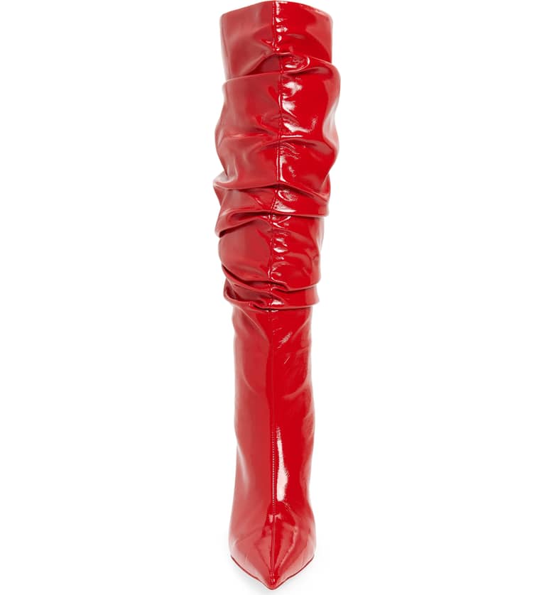 Red Patent Leather Slouch Boots Stiletto Heel Knee High Boots