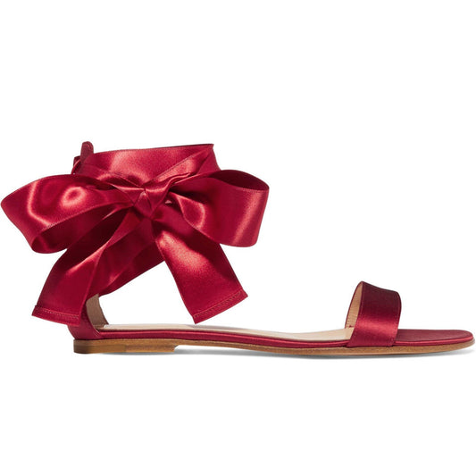 Women's Red Open Toe Strappy Sandals Comfortable Flats